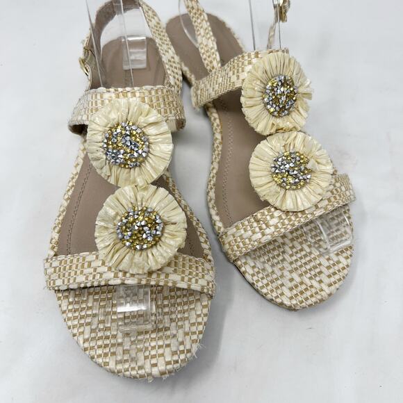 [Charter Club] Tan Cream Zooey Woven Raffia T-Strap Floral Slingback Sandals 8 - Picture 5 of 12